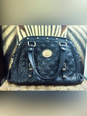 AUTHENTIC Rare Versace Medusa Greek keys Embossed Leather Satchel Bag